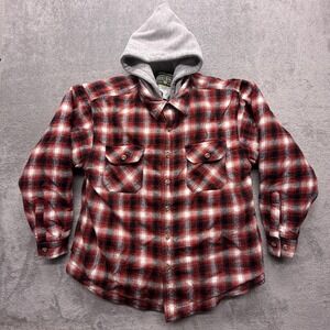 Field & Stream Shirt Jacket Mens 2XL Red Plaid Hooded Quilted Flannel Workwear